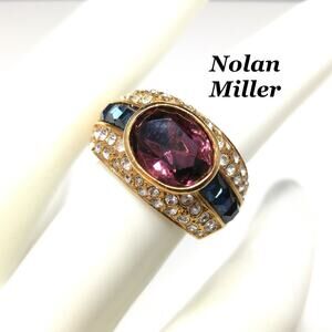 Vintage Nolan Miller Purple Gold Plated Ring, US Size 6 3/4, 1990s